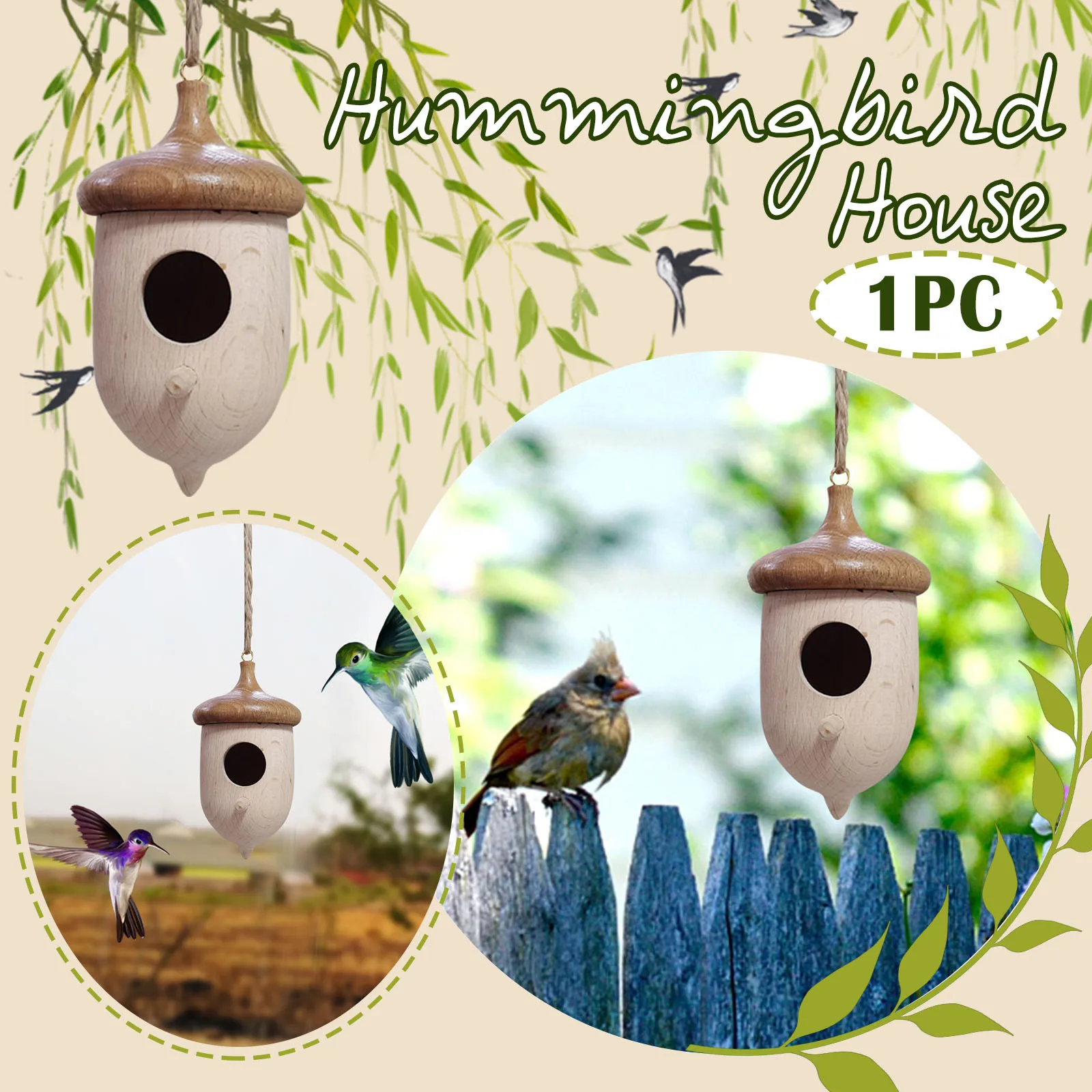 

Новинка 2022, деревянный домик для Колибри с Лесным Орехом, наружные подвесные украшения, уличные украшения для сада, колибри, подарки, A40