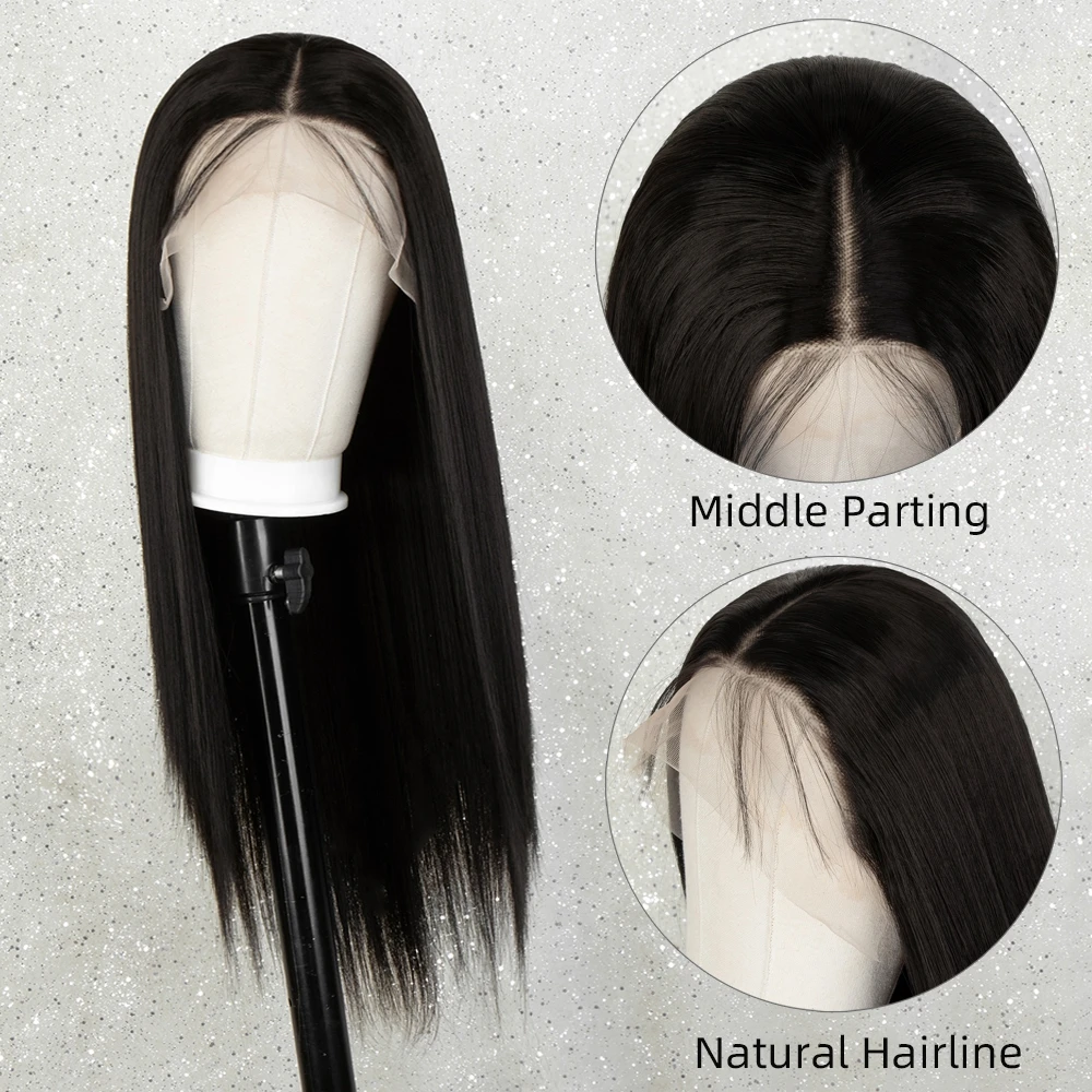 

Kryssma Silky Straight Lace Front Wig Natural Color Wigs for Black Women Glueless High Temperature Fiber Hair Wig With Hairline