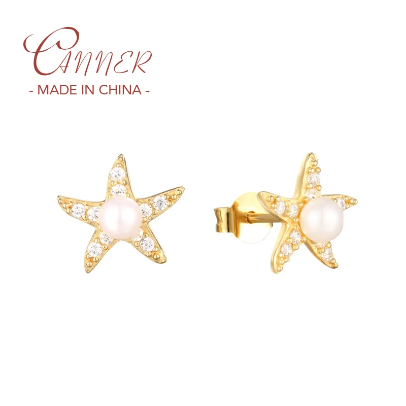 

CANNER 925 Sterling Silver Stud Earring INS Starfish Super Micro Inlaid Zircon Mini Piercing Earrings For Women Daily Jewerly