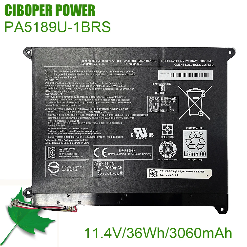 

CIBOPER POWER New Genuine Laptop Battery PA5214U-1BRS 11.4V/36Wh/3060mAh For Portege Z20T-B Z20T-C WT20-B Series Notebook