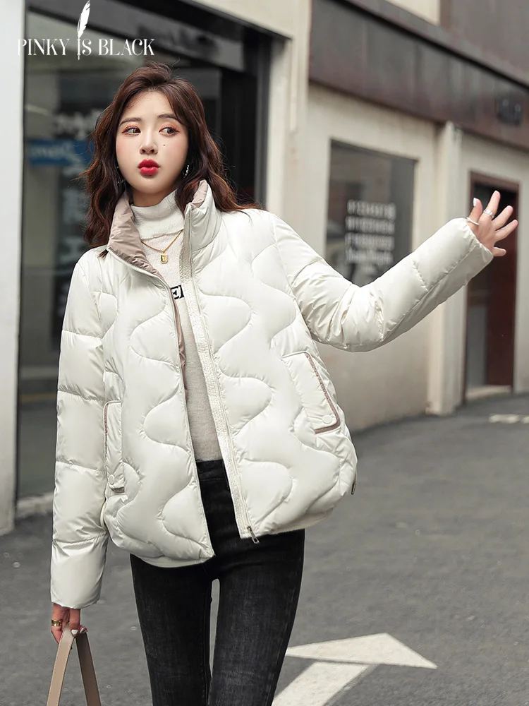 PinkyIsBlack Stand Collar Contrast Color Padded Winter Jacket Women Short 2022 Autumn Winter Bread Clothes Student Winter Coat