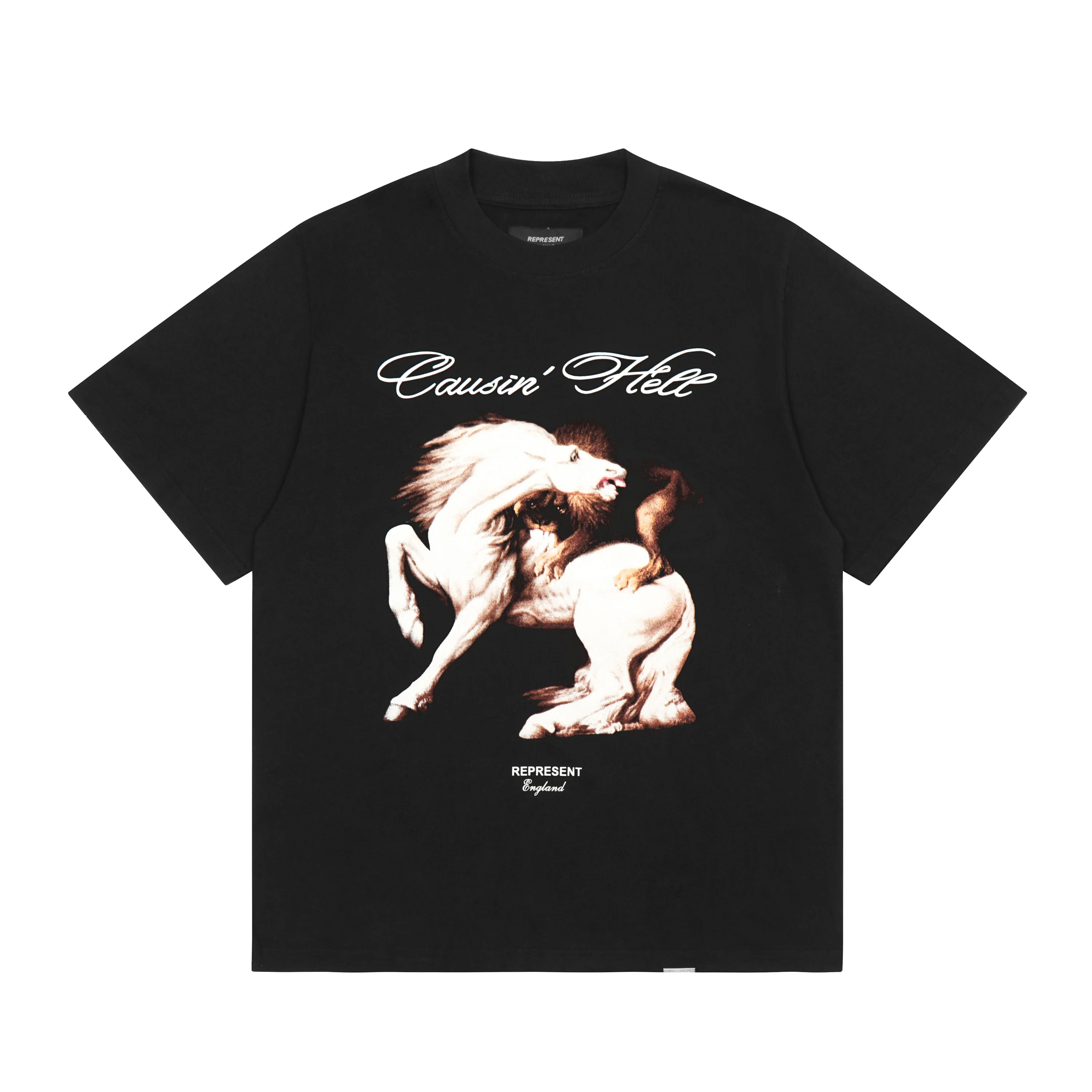 

REPRESENT Creative Fun Black Short-sleeved T-shirt Summer Cotton Round Neck Trend Fashion Loose T-shirt Half Sleeve