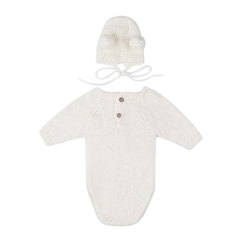 

Photography Cute Bear Hat Props Set Infant Photo Costume Soft Overalls Romper Newborn Photography Background Props
