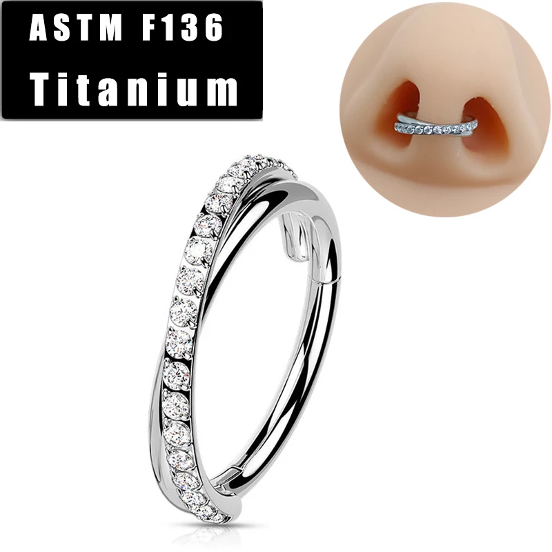 

ASTM F136 Titanium Nose Piercing Rings Jewelry for Women Zircon Helix Earring Hinged Segment Ear Cartilage Tragus Nose Studs