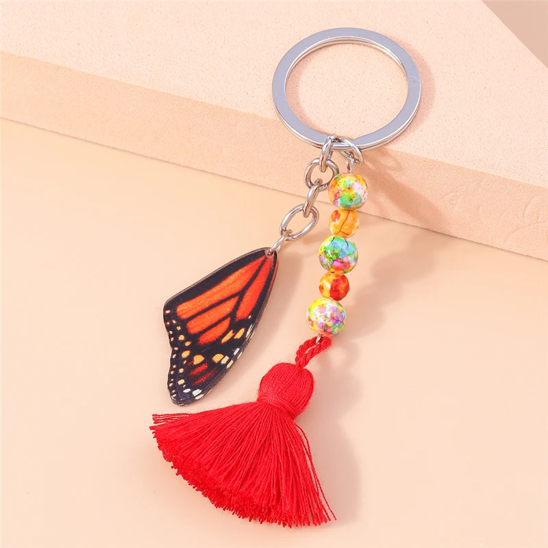 

Cute Animal Butterfly Charms Keychains Boho Tassel Keyrings Souvenir Gifts for Women Men Handbag Pendants Key Chains Accessories
