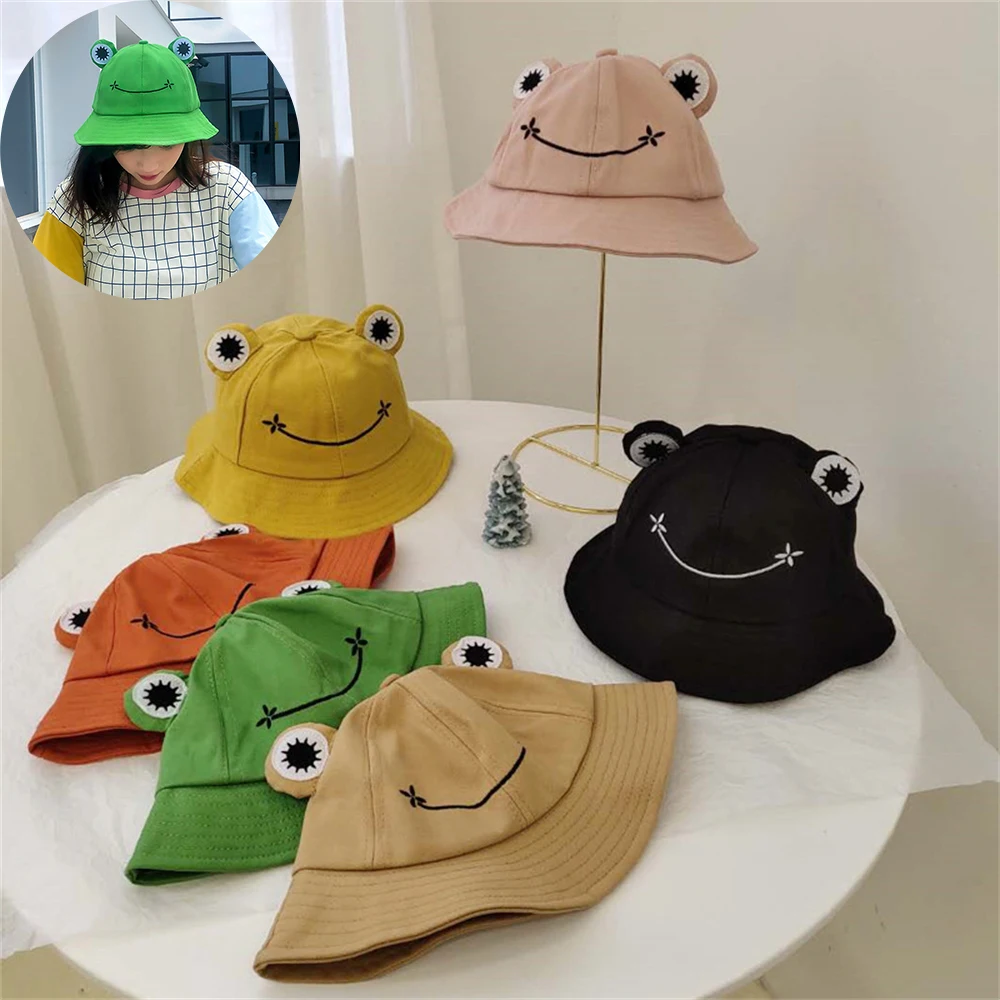 

Child Parents Frog Bucket Hat For Women Men Summer Plain Female Panama Bob Cap Outdoor Beach Fishing Sunscreen Fisherman Sun Hat