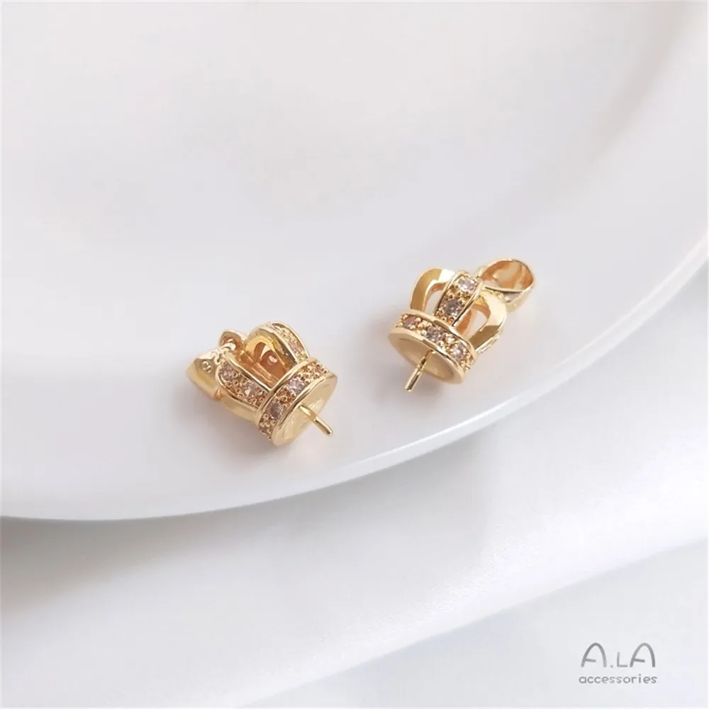 

Inlaid zircon crown half hole bead holder Crystal Pearl Pendant DIY handmade headwear accessories