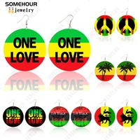 somehour africa colors printed one love wooden drop earrings lion king peace symbol design black forever loops dangle for women
