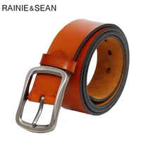 rainie sean pin buckle leather belt men vintage brown belt for jeans real leather cowhide classic male accessories belt 130cm