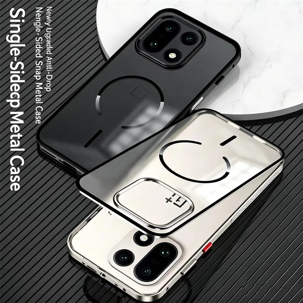 Фото Чехол для телефона OnePlus 15, One Plus 15T, 1+15, 1+15T из алюминиевого сплава с металлической рамкой и магнитной задней крышкой из закаленного стекла. №2