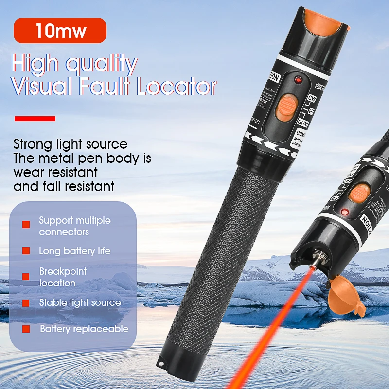 

VFL 10mW Fiber Optic Visual Fault Locator FTTH 10KM Pen Style Red Laser Cable Tester for 2.5mm SC/FC/ST Connector/Detector