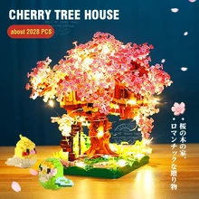 사쿠라 꽃 나무집 DIY 모델 마이크로 빌딩 블록 실내 장식, 창의적인 스트리트 뷰 브릭, 벚꽃 어린이 장난감 선물