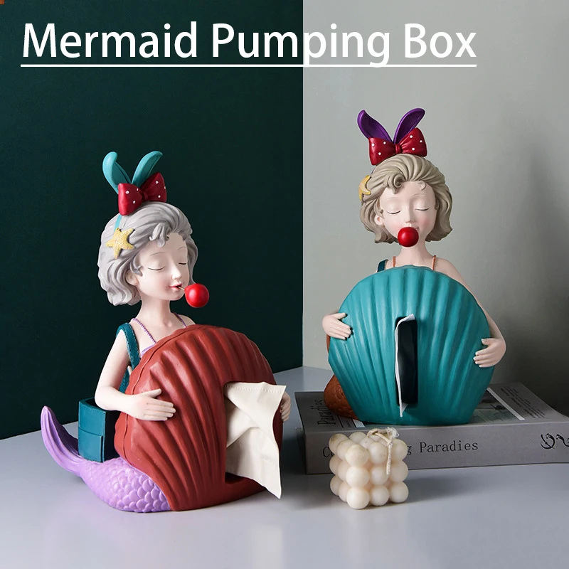 

Blowing Bubbles Mermaids Tissue Box Sculptures Cute Resin Figurine Ornament Home Blowing Bubbles Mermaids Tissue Box Tissue Box