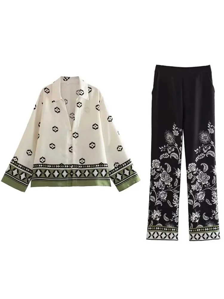 

Женский комплект из двух предметов, рубашка и брюки с принтом