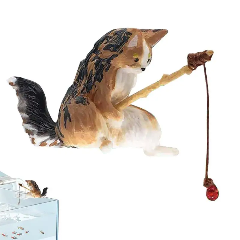 

Miniature Cat Fishing Animal Model Mini Cat Statue Decor Flexible Cat Staues Resin Art Sculpture Vivid Shape Cat Fishing Decor