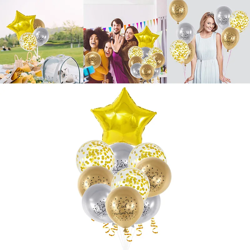 

Moon Star Foil Balloon Set for Home Muslim Islamic EID Mubarak Latex Balloon Ramadan Kareem Decorations Eid Al Adha Party Globos