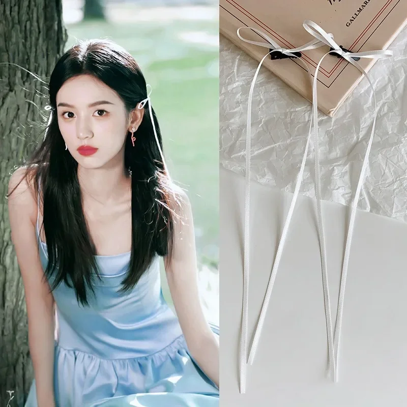 Винтажные заколки для волос с бантом женщин и девочек однотонные милые длинные