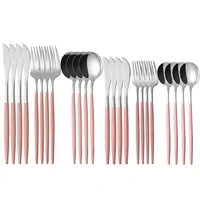 hot sale pink silver cutlery set stainless steel dinnerware 24pcs knife fork spoon luxury kitchen tableware set dishwasher safe