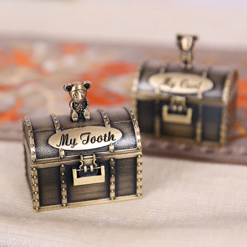 

First Curl And First Tooth Keepsake Box For Kids Metallic Engraved Collection Treasure Case With Mouse Lid Antique Brass Pewter