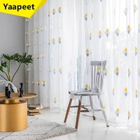 nordic style embroidered tulle window treatment curtains for living room bedroom rhombus sheer voile curtain for kitchen blinds