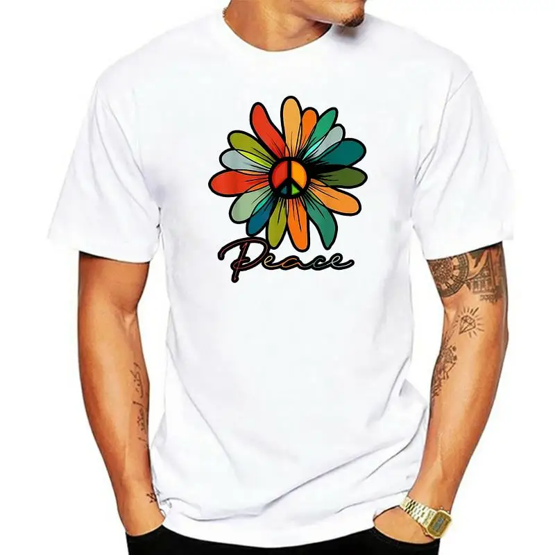 

Camiseta con estampado de margaritas negras para hombre, camisa 100% de algodón con signo de la paz, Hippie, regalo Vintage, rop