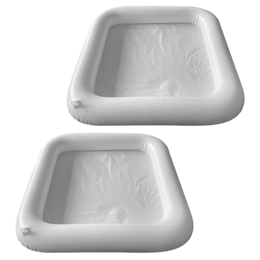 

2 Pcs Ice Serving Bars Inflatable Pool Cooler Swimming Holder Tray Buffet White Pvc Floating Drink Party