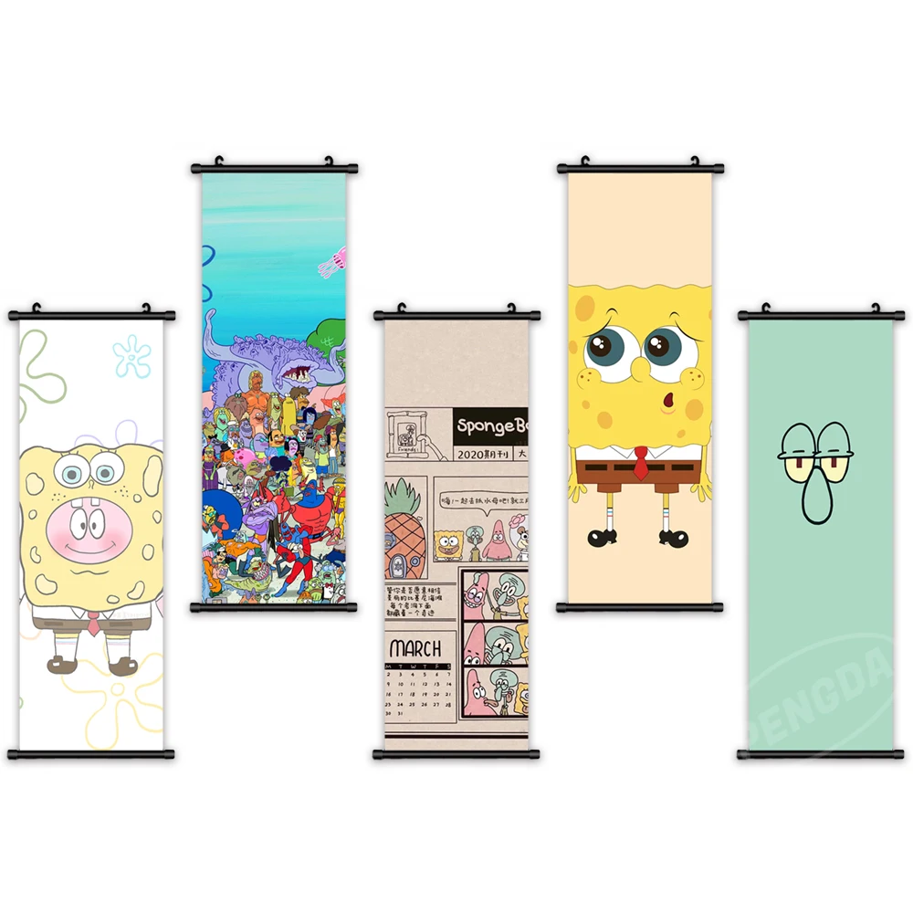 

Print SpongeBob Poster Wall Artwork Squidward Tentacles Pictures Painting Patrick Star Canvas Plastic Hanging Scrolls Home Decor