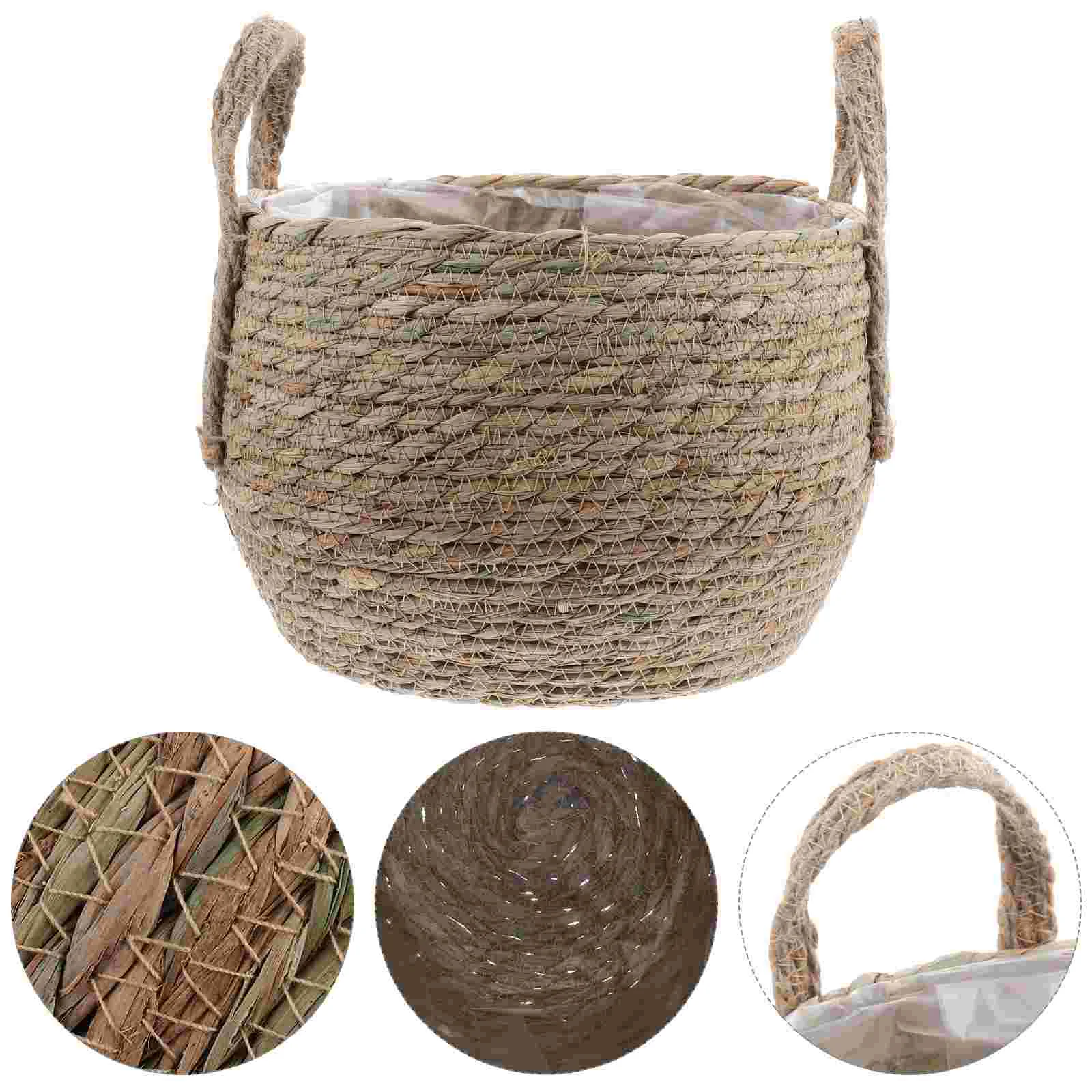 

Straw Flower Pot Creative Flowerpot Decorative Storage Basket Woven Pots Bonsai Container Premium Seaweed Standing flowerbed