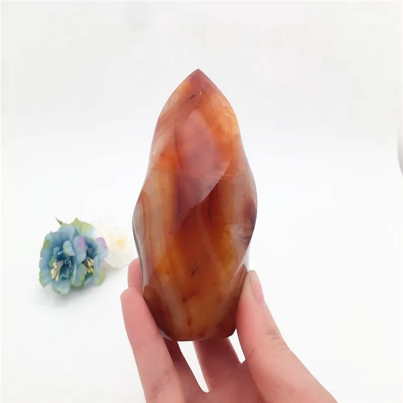 

200-300g Natural Stone Red Agate Torch Lce Cream Psychic Meditation Healing Feng Shui Crystal Room Ornament