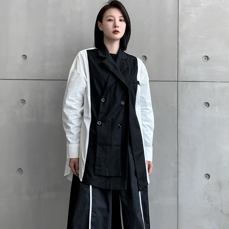 Женский блейзер GetSpring Новинка осени 2024 двубортный женский черный пальто модный