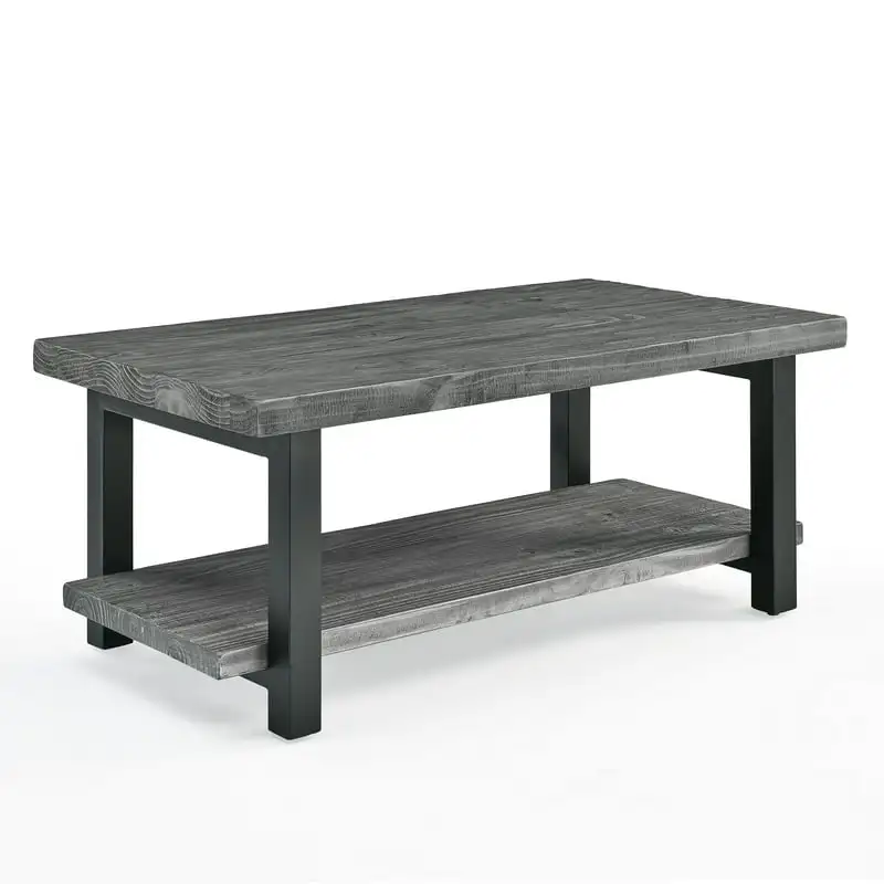 

42" Metal and Reclaimed Wood Coffee Table, Slate Gray