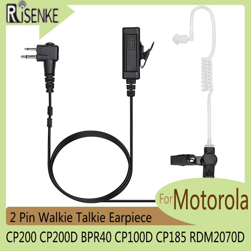 RISENKE 2 Pin Earpiece Compatible with Motorola CP200 CP200D BPR40 CP100D CP185 RDM2070D Two Way Radio Headset Walkie Talkie