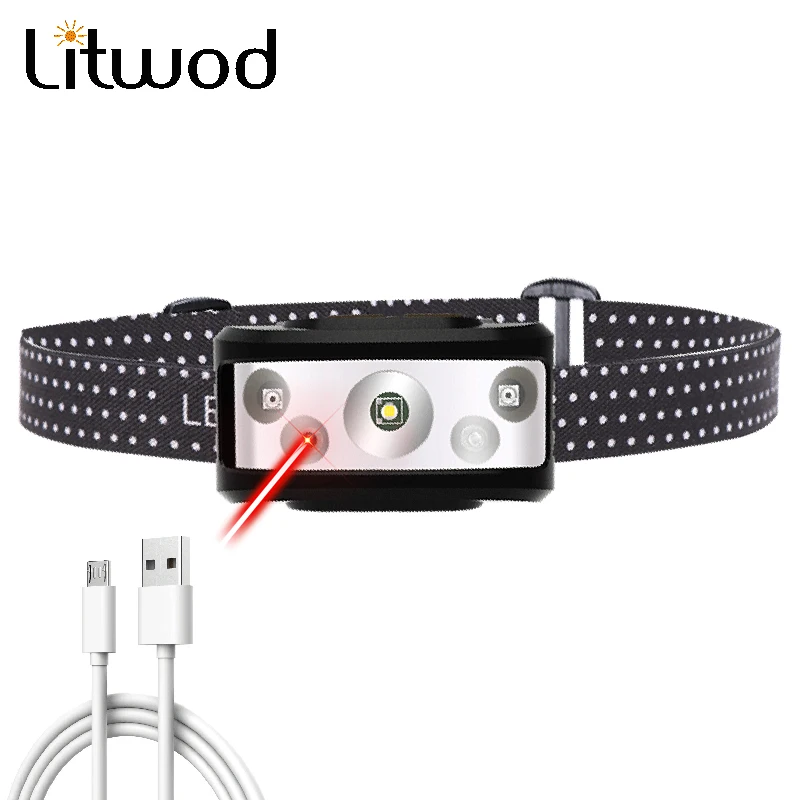 

Sensor Led Headlamp Built in Battery Head Flashlight Lamp Headlight White & Red Emitting Color Light for Camping XP-G Q5