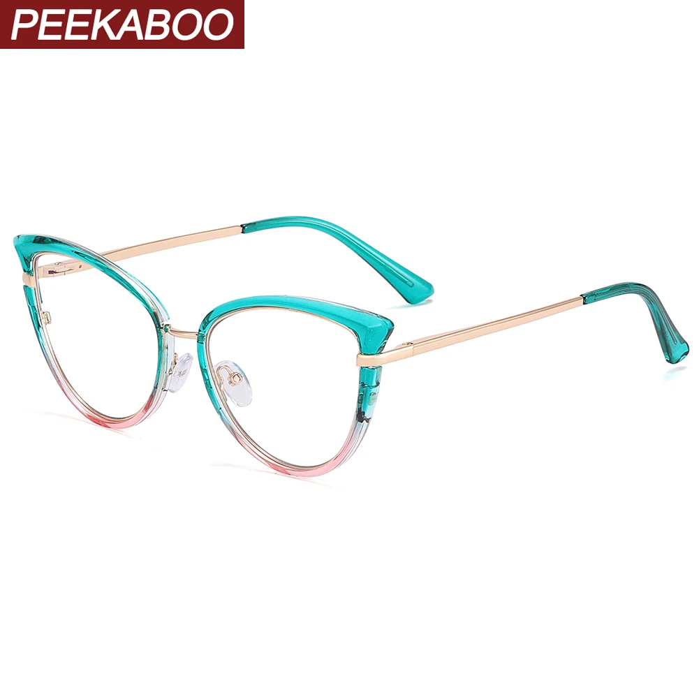 

Peekaboo, полуметаллические модные очки для женщин, прозрачные линзы TR90, анти синие светильник очки кошачий глаз, женские прозрачные зеленые оптические очки