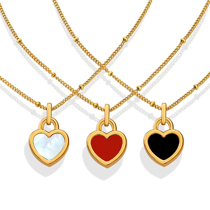 

Womens Heart Necklaces Jewelry, 2 Tones Double Sides Wear Heart Pendant with Adjustable Satellite Chain,Temperament Collar