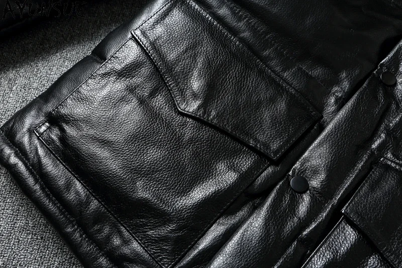 AYUNSUE зимняя куртка-пуховик из натуральной кожи мужская одежда короткие черные