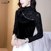 elegant fashion black long sleeved turtleneck skinny spring autumn womens clothing solid color classic graceful t shirt tops