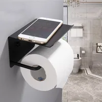 Square 304 Stainless Steel Toilet Roll With Mobile Phone Holder Bathroom Accessories Black Silver Wall-Mounted Storage Rack