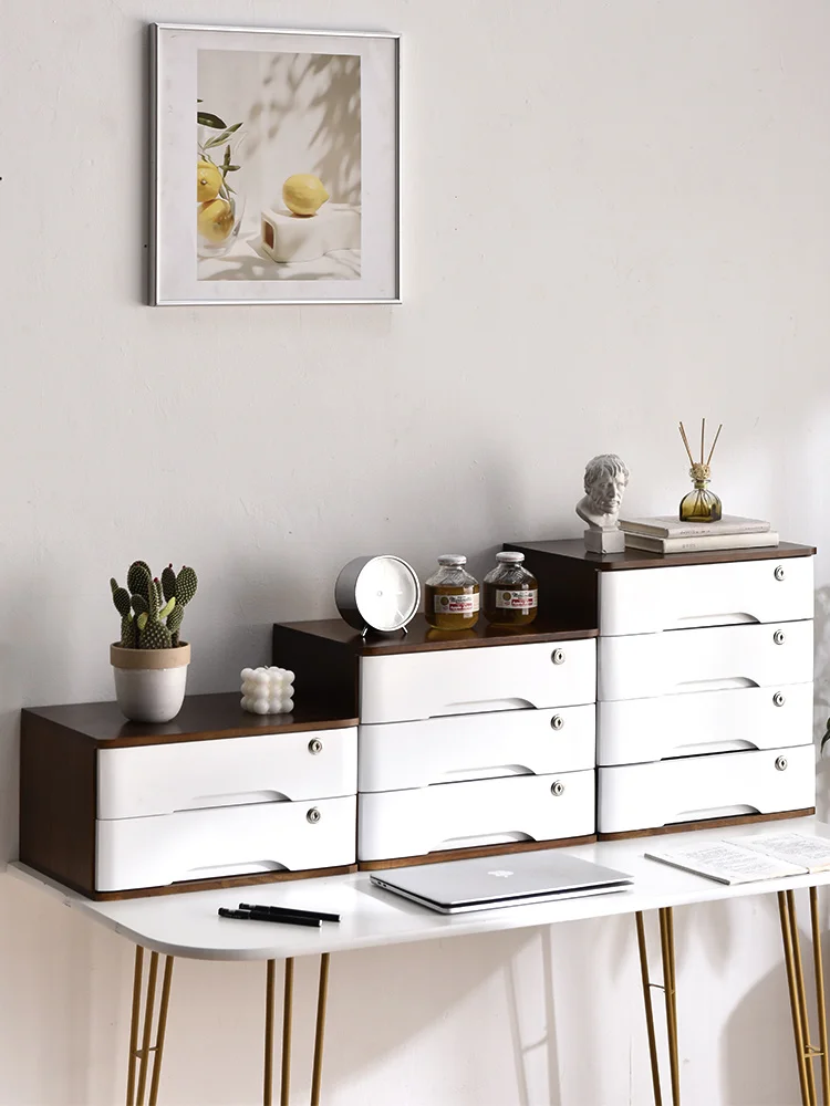 

Solid Wood Desktop Box Drawer-Type Multi-Layer Desk Storage Cabinet with Lock Office Sundries File Locker