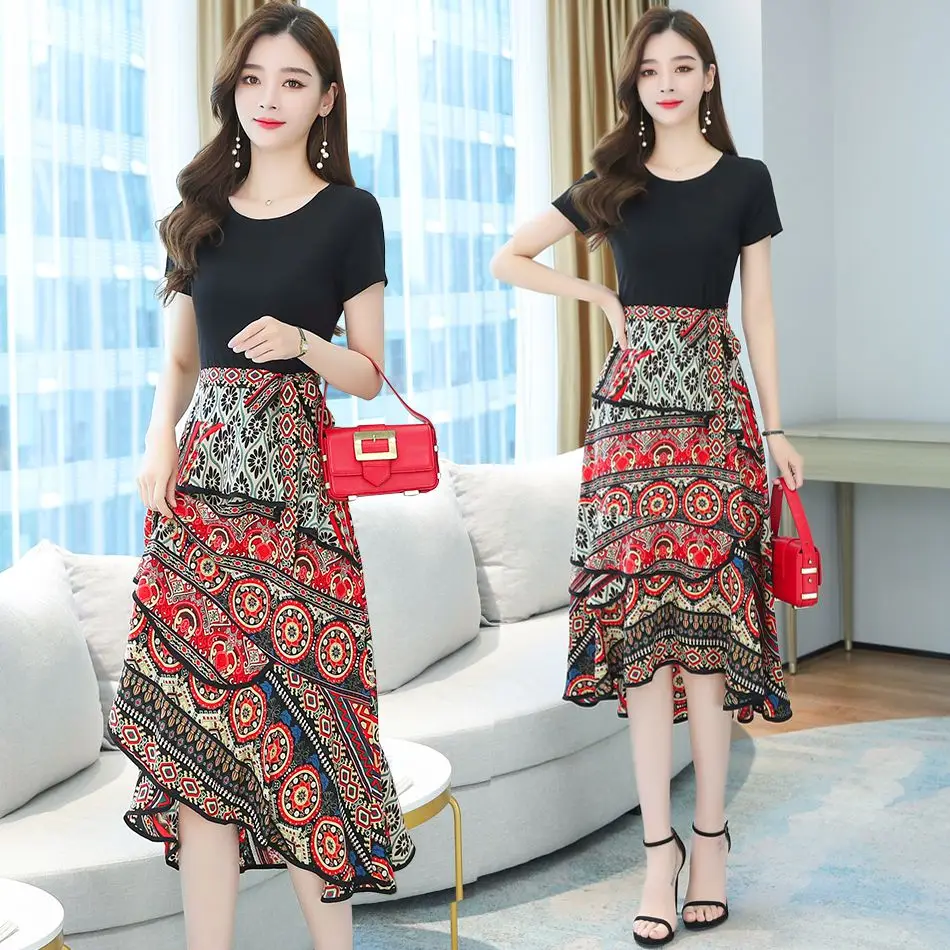 

COIGARSAM Women's Summer Dress New Patchwork Chiffon Red Dresses Dropshipping