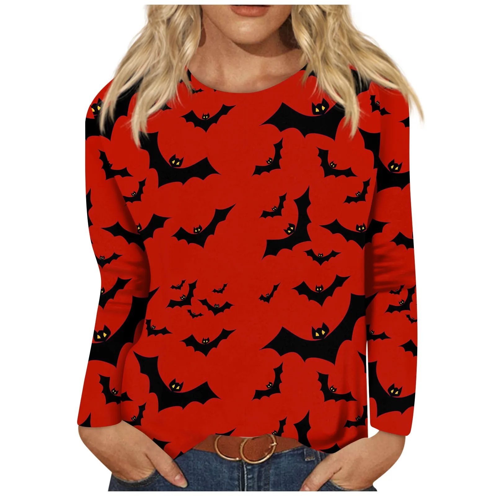 

Tops Women Fashionable Festival Halloween Bat Printed Round Neck Party Suit Set Women Stylish And Fashion Design Camisetas