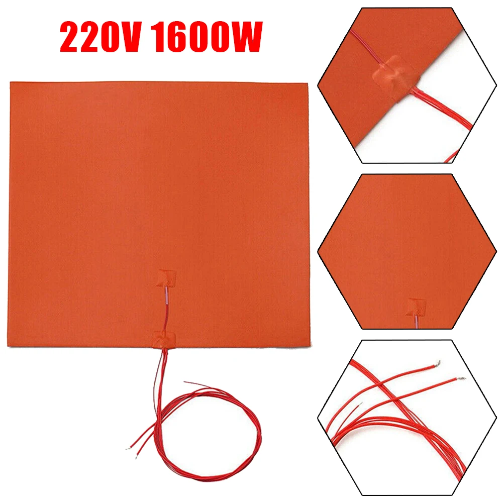 

450*450mm 220V 1600W Silicone Heater Mat Pad For Printer Heated Bed Heating Square Rubber Heater Mat Bed Warming Accessories