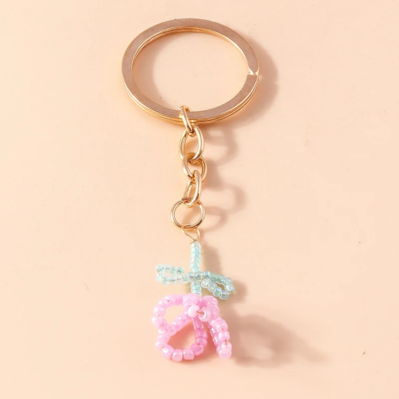 

Cute Handmade Beads Flower Charms Keychains Souvenir Gifts for Women Men Car Key Handbag Pendants Keyrings DIY Accessories