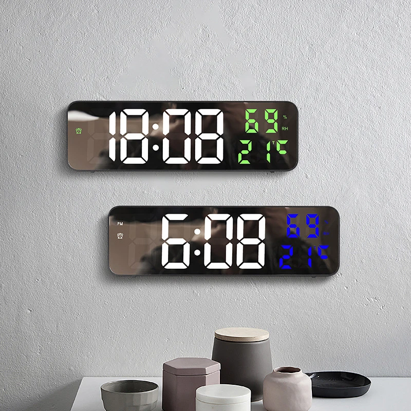 LED Electronic Alarm Clock Large Digital Wall Clock Temperature Date Display Adjustable Brightness Clock for Home Decoration