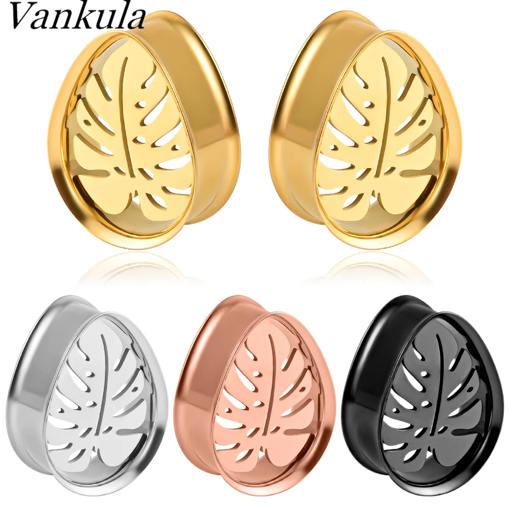 

Vankula 2pcs Water Drop Leaf Shape Ear Tunnels Gauges and Plug Ear Expander Studs Stretching Ear Piercing Jewelry