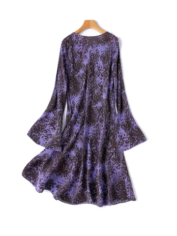 SuyaDream Мини-платье из шелка, леопардовый принт, пурпурный