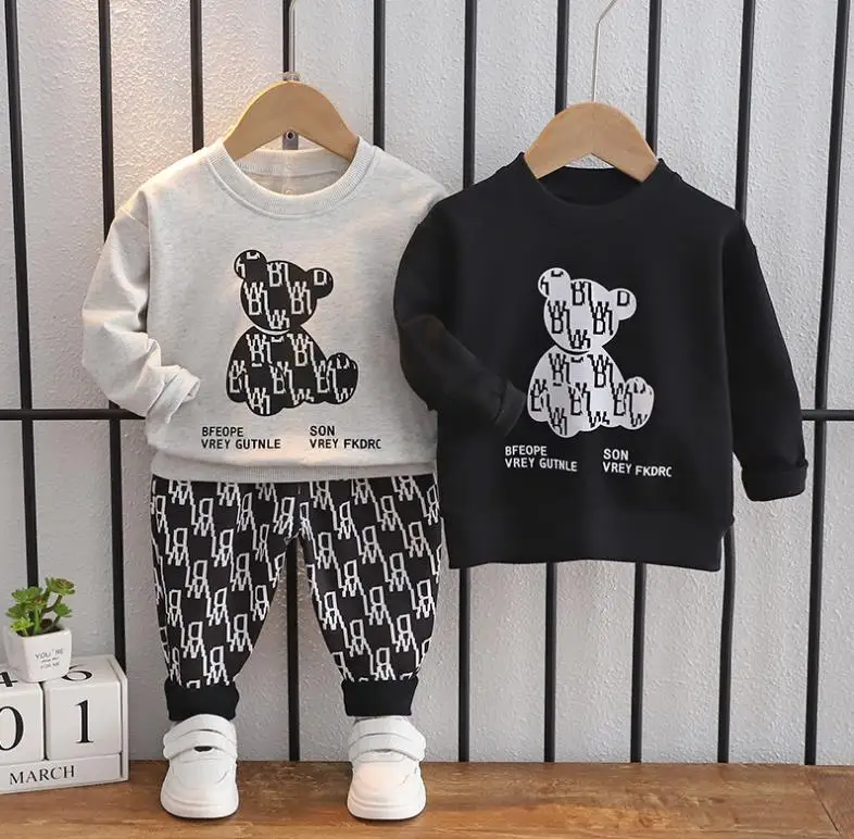 

Spring Autumn baby boy clothes print bear long sleeve hoodie+pants 2pcs infant outfits Toddler kids tracksuits children clothing