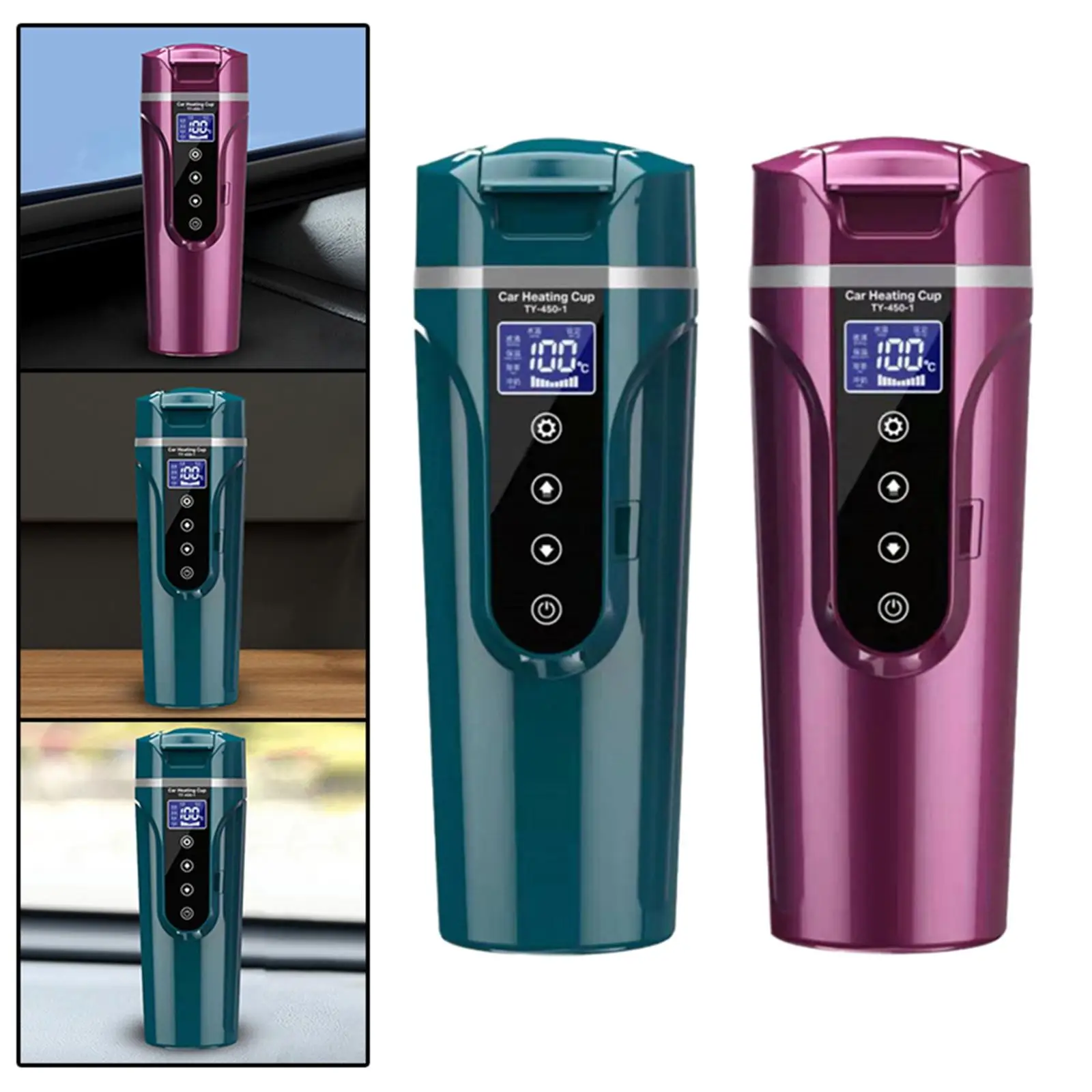 

450ml Car Heating Mug 304 Stainless Steel Leakproof 24V/12V Electric Travel Kettle for Tea Milk Water Travel