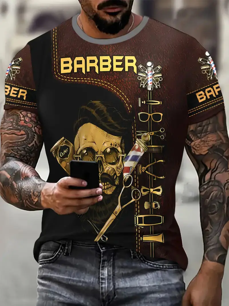 Новинка мужская летняя модель униформа для парикмахерской с 3D принтом модный