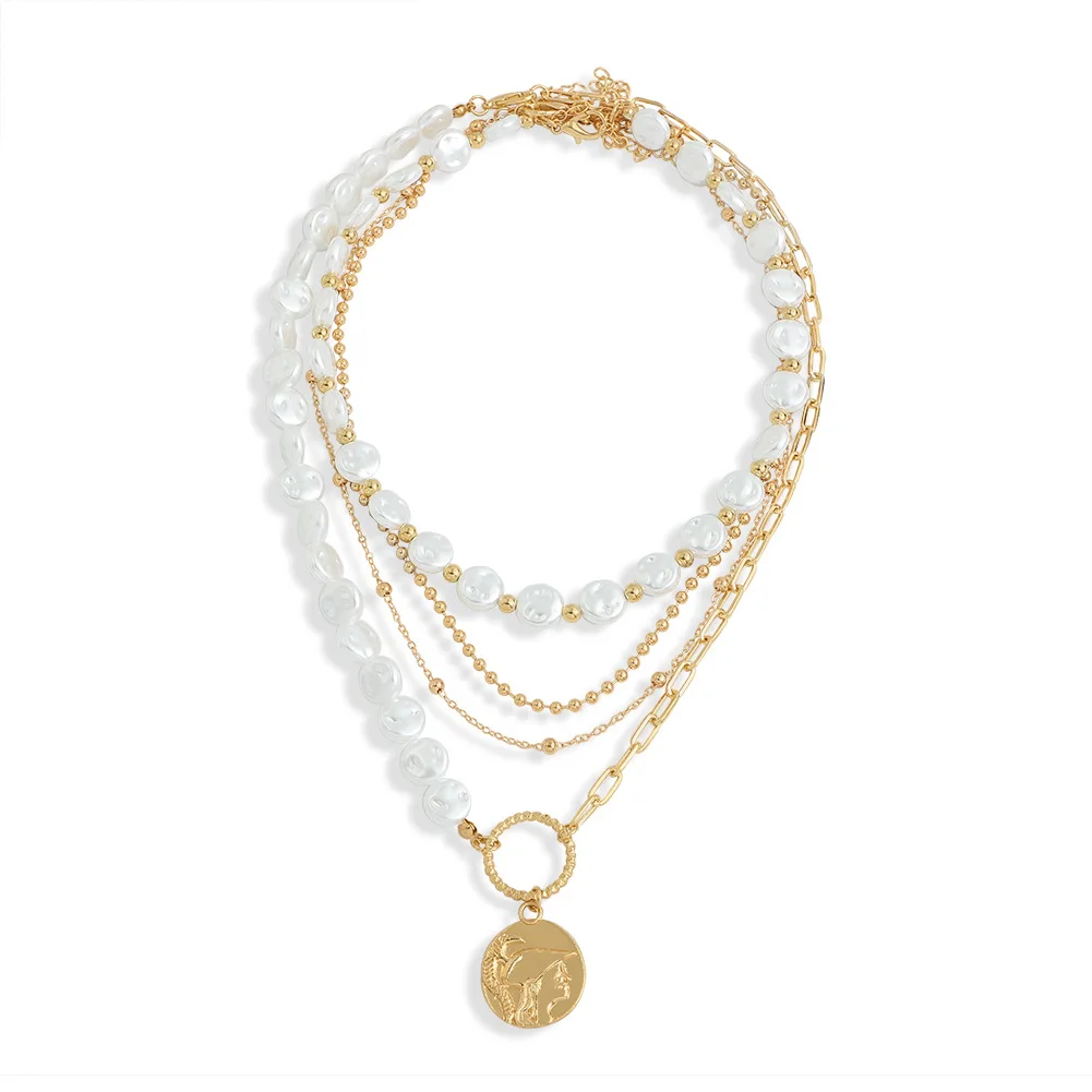 

Boho Gold Multi Layers Statement Women Female Pearl Beads Chains Necklace Jewelry for Women Boho Gold Jewelry